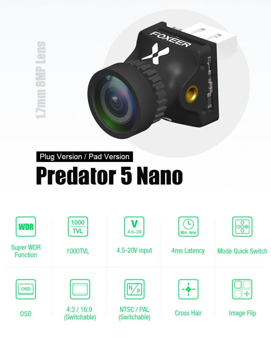 Foxeer Predator 5 Nano Racing Camera 4ms Latency w/ 1000TVL 1.7mm Lens - Choose Version / Color - Image 3