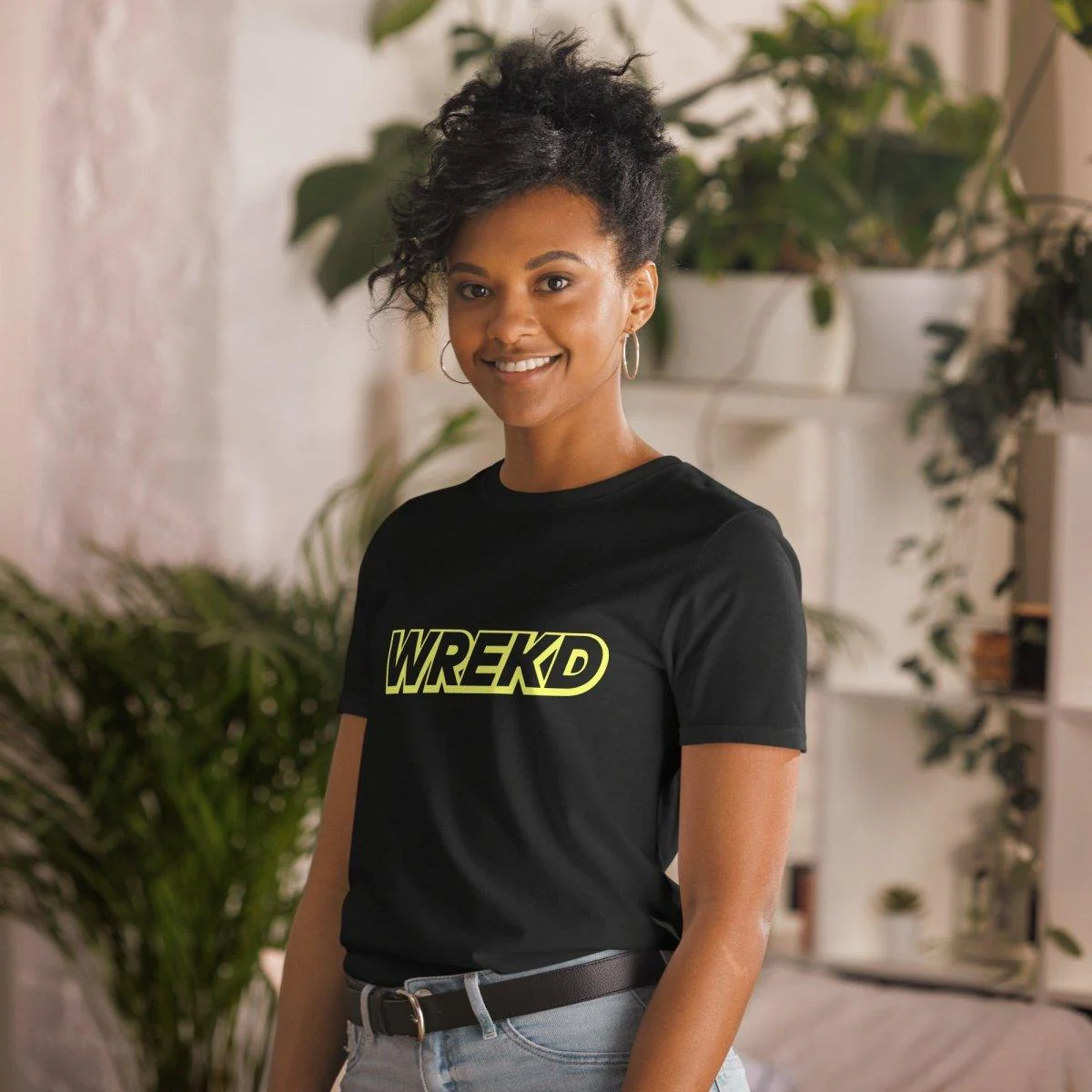 WREKD Yellow on Black Short-Sleeve Unisex Logo Tee - Image 5
