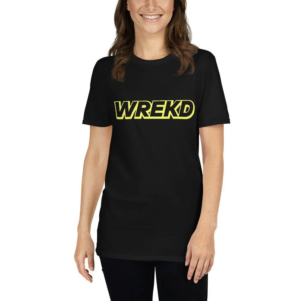 WREKD Yellow on Black Short-Sleeve Unisex Logo Tee - Image 7
